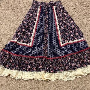 Gunne sax Navy and Pink Tiered Maxi Skirt 7
